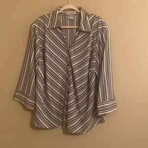 Notations Women’s Plus Black and White Stripe Button Down Shirt 2X